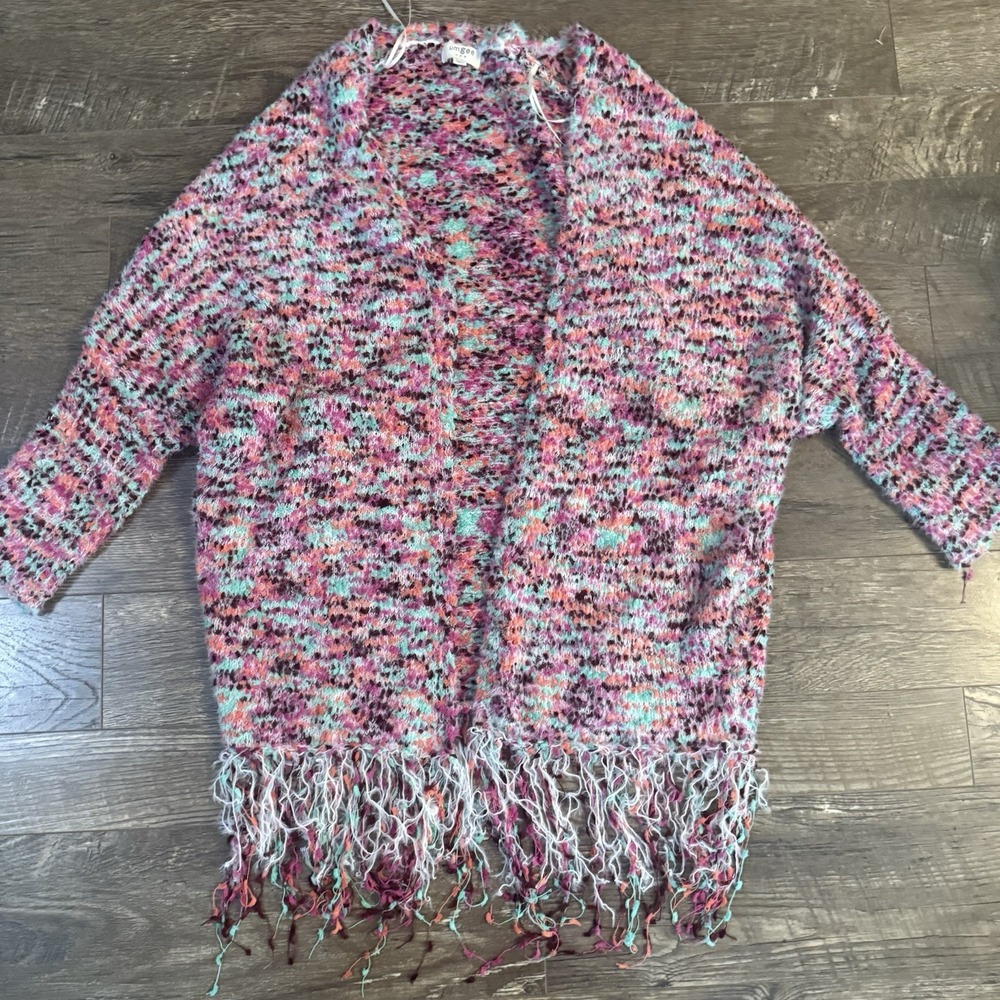 Umgee Women's  Colorful Open Duster Cardigan Sweater Fringe Boho Festival M‎